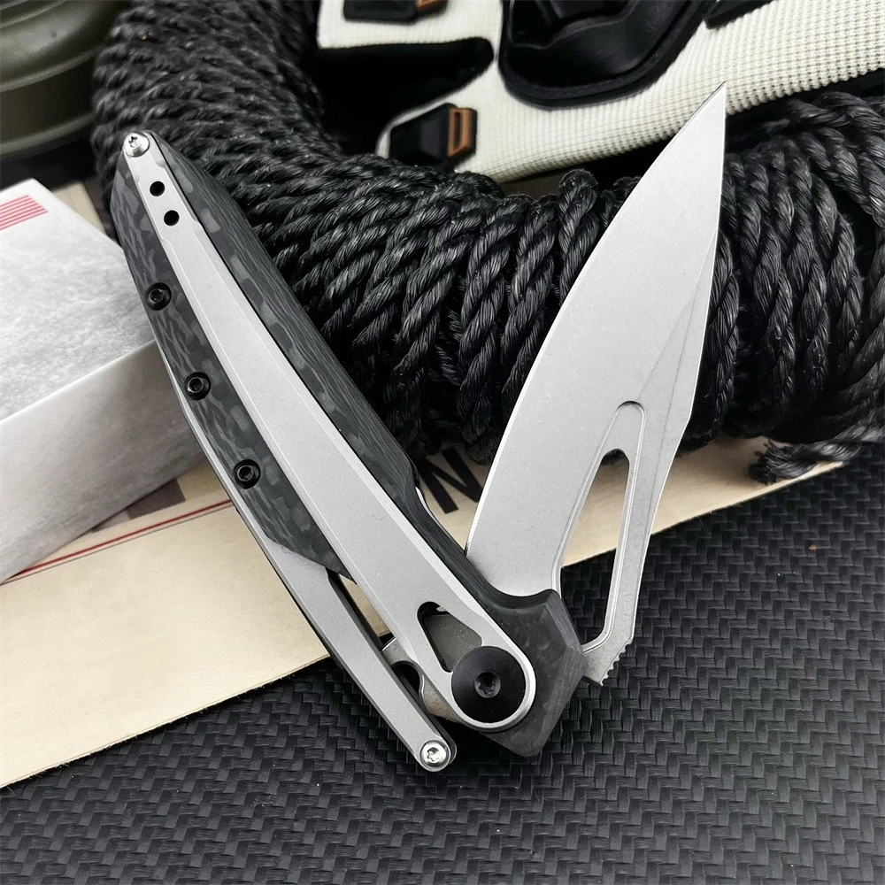 في الهواء الطلق المحمولة سكين جيب قابل للطي D2 شفرة غسل الحجر 420 الصلب + ألياف الكربون مقبض المشي لمسافات طويلة مغامرة الإنقاذ فائدة أداة