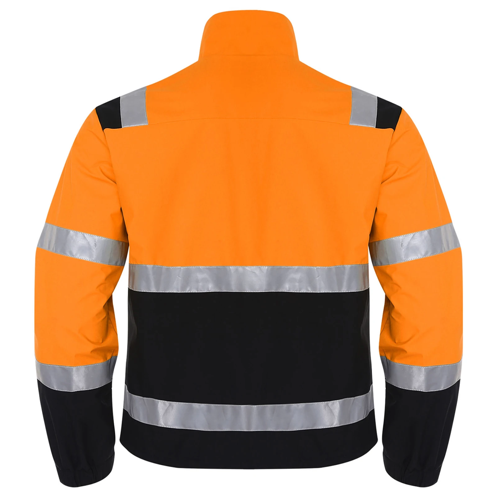 سترة رجالي بشريط عاكس عالي الوضوح مقاومة للماء ملابس خارجية وياقة واقفة وأكمام طويلة وسحاب مع جيوب