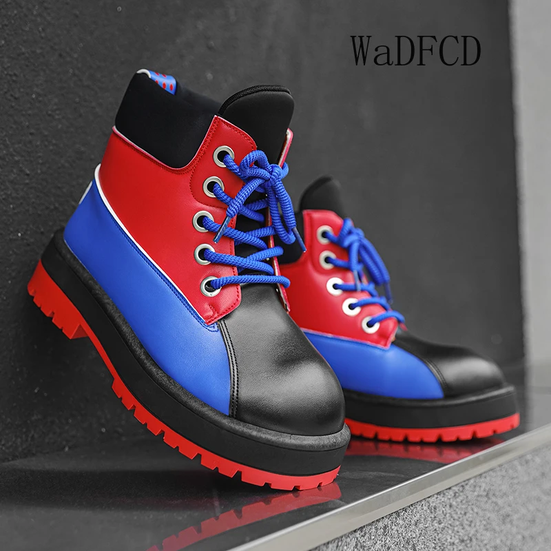 High Top Sneakers Plus Size 44 45 Mens Designer Motorcycle Boots Fashion Casual Height Increased Platform Mid-calf Leather Boots