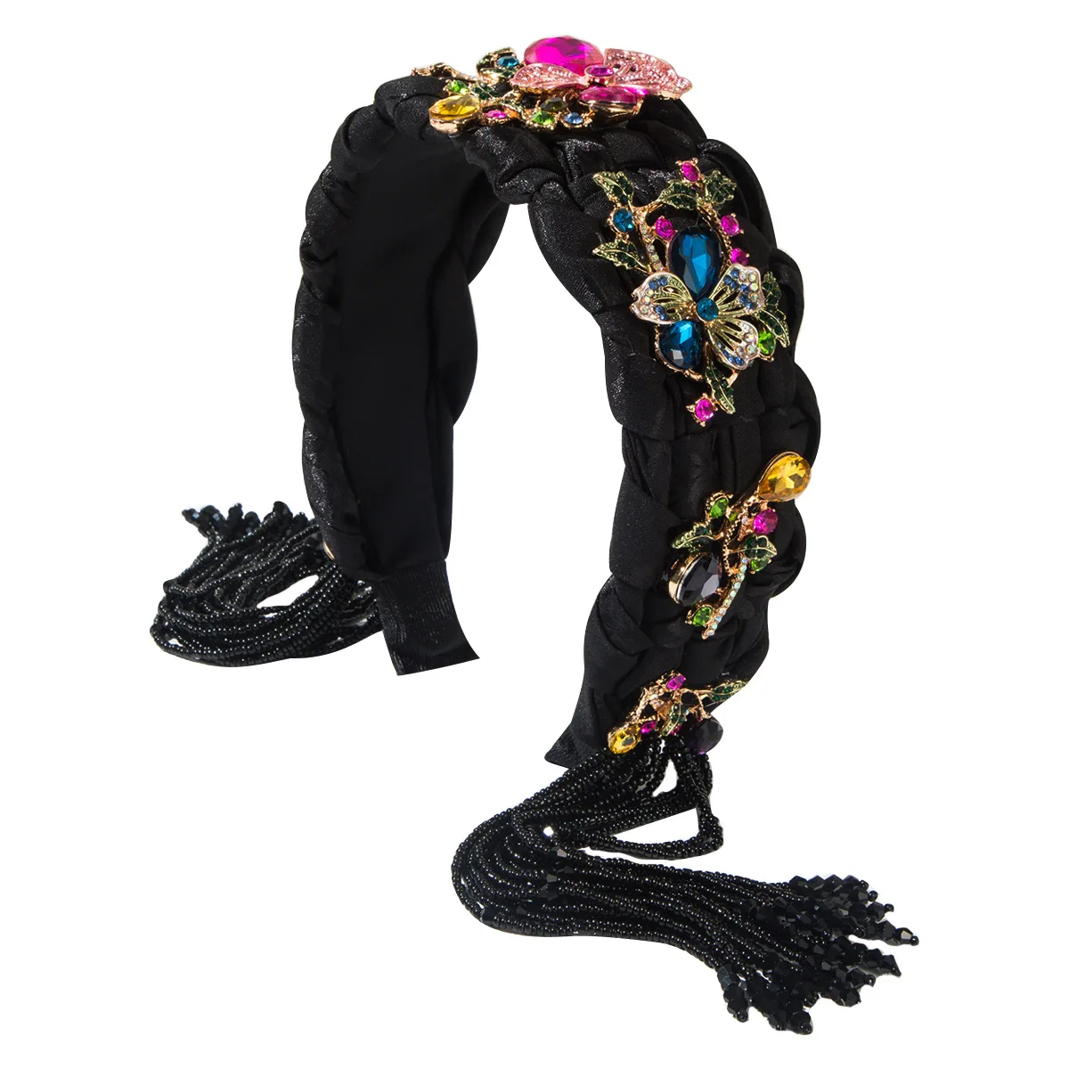 New Chinese style national style hand-woven twist fringed headband with diamonds butterfly accessories retro fashion banquet hai