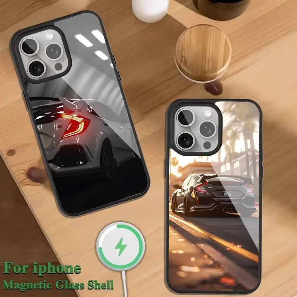 

Sport Car T-Type R C-Civic Phone Case For Magnetic Wireless Charge Cover For iphone 16 15 14 13 12 11 Pro Max Plus Coque