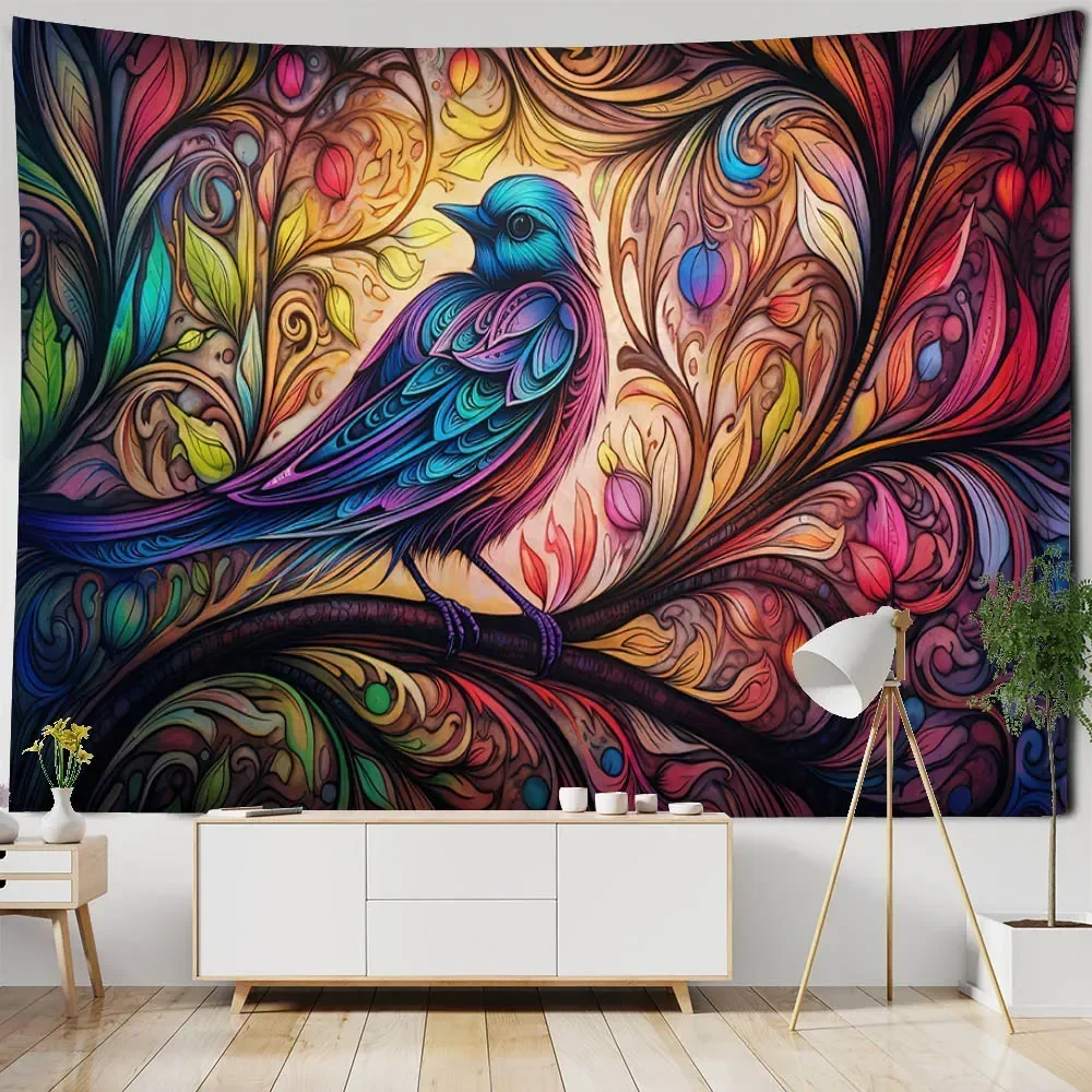 Beautiful Flower and Bird Home Carpet Wall Hanging Kawaii Room Art Decoration Background Cloth Poster Bed Sheet Picnic Mat