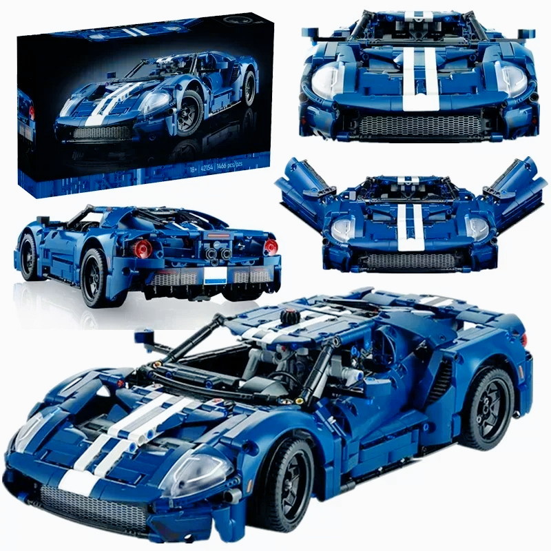 Hot New Technical 1486Pcs Blue GT MOC Building Blocks Race Car Assembly Model Set Vehicle Assembly DIY Toy Adlut Birthday Gift