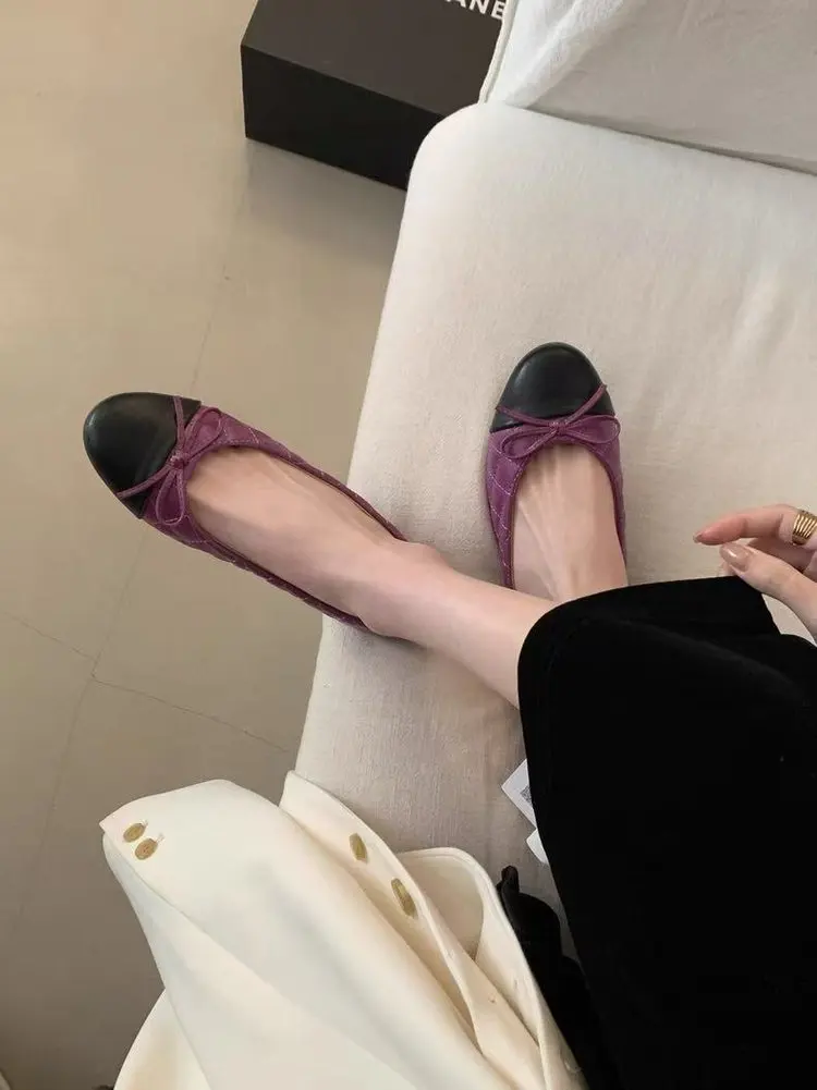 Zweifarbige Damen-Loafer mit Schleife und flachem Absatz, zum Hineinschlüpfen, runde Zehenpartie, bequeme Vintage-Schuhe für Büro, Alltag, Party – Detail 16