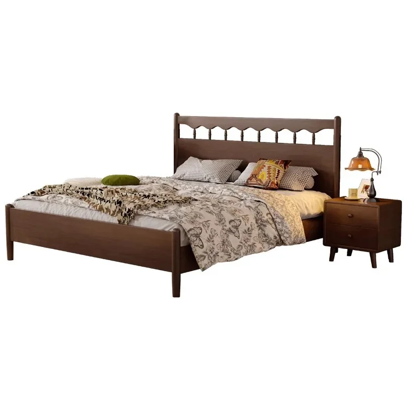 

Medieval style solid wood bed simple modern 1.5 meters American double bed master bedroom homestay retro