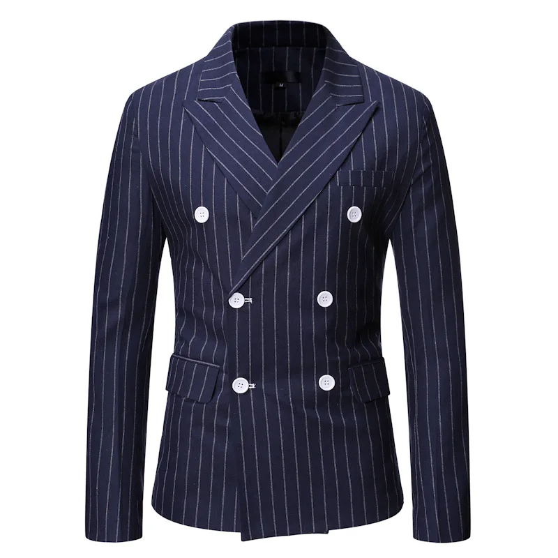 

Suits, European and American Men's Minimalist Stripes, Double Row Buckle and Lapel Collar, Mature Business Suit Trend