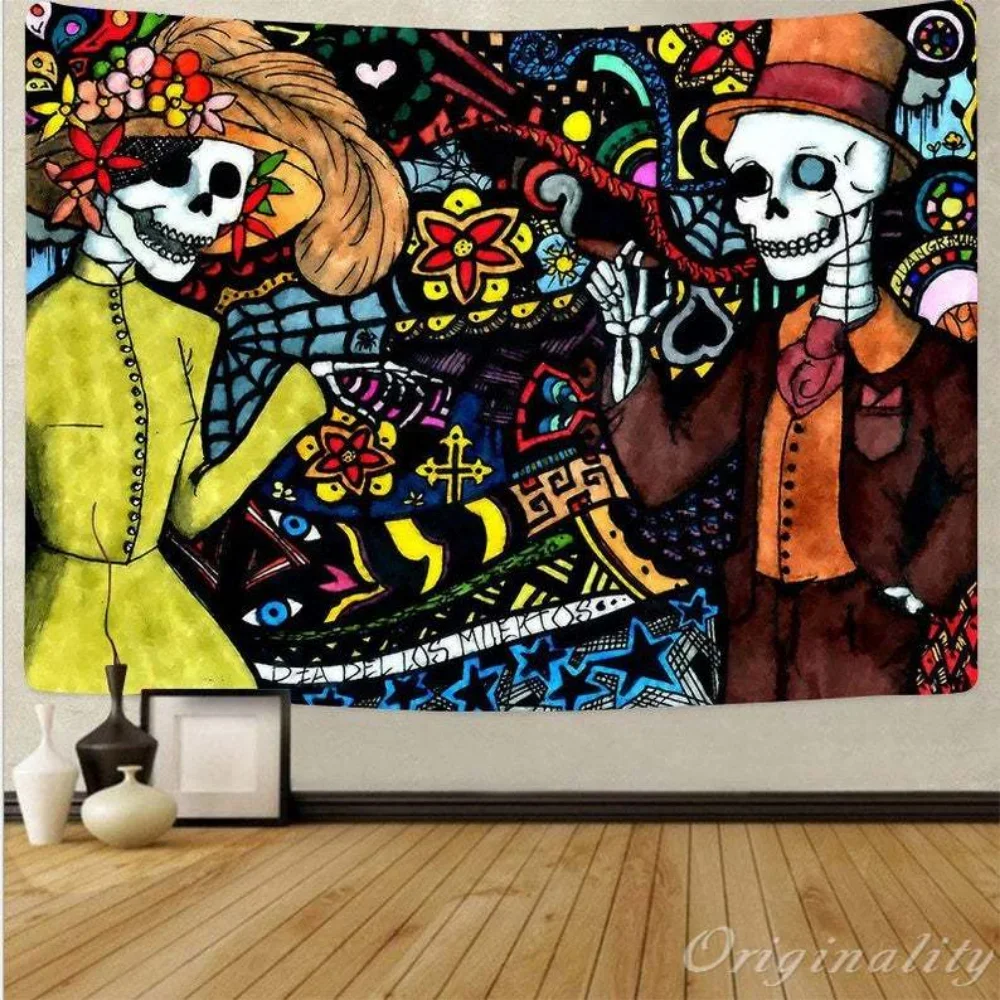 Home Decor Day of The Dead Mexican Carnival Sugar Skull Wall Mexican Tapestry Hanging Living Room Dress-up Party Decor Tapestry