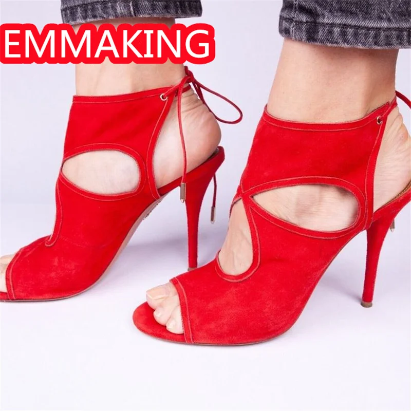 جوفاء مثير عالية الكعب النساء الصنادل 2024 قطيع موضة المصارع السيدات الدانتيل يصل فستان جولة تو الصيف أحذية الحفلات حجم 44