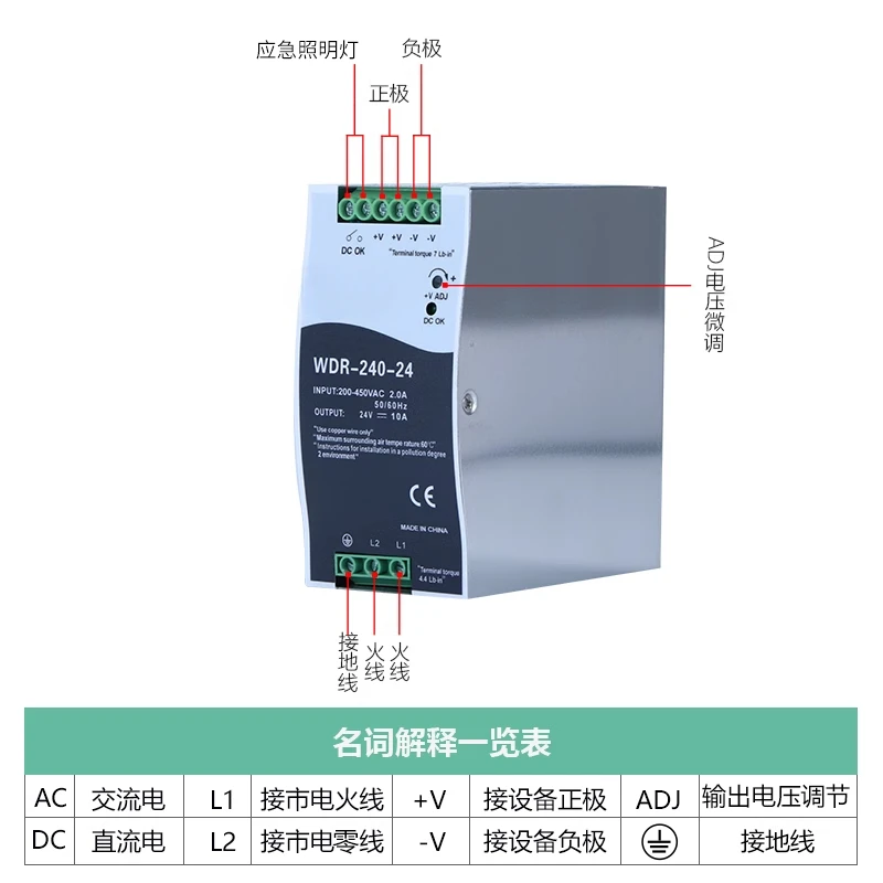 WDR-120/240W AC 380V to DC 12V24V DIN Rail Switching Power Supply 5A10A