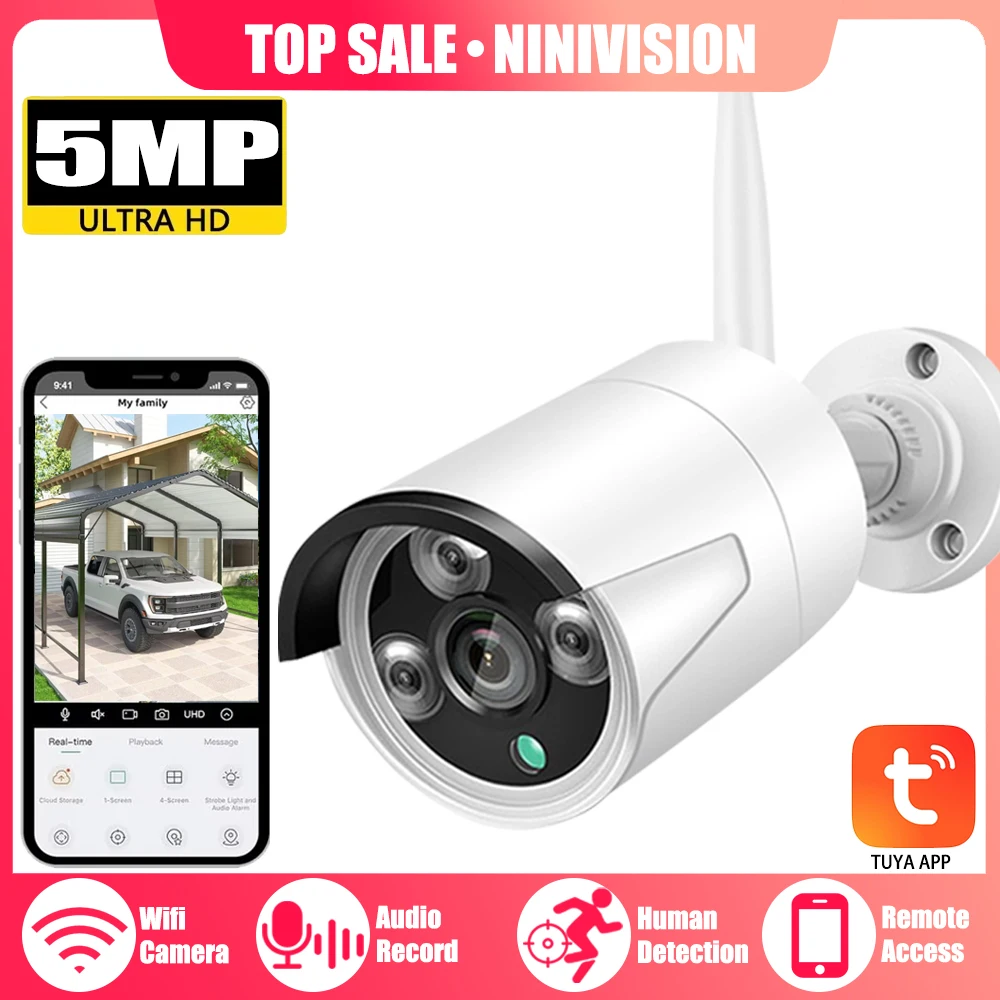 

NINIVISION 5MP TUYA APP Wifi CCTV IP Camera P2P Outdoor HD Wireless Wired Smart Security Camera IP Motion Detection SD Card Slot