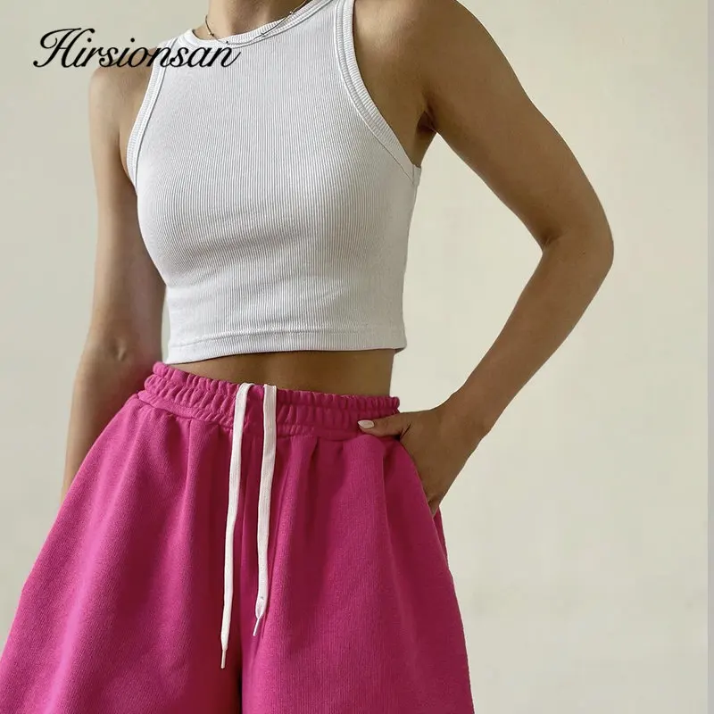 Hirsionsan Cotton Vest Women 2023 Summer Slim Sleeveness Tank Y2k Crop Tops for Girl Outfits Solid Female Clothes