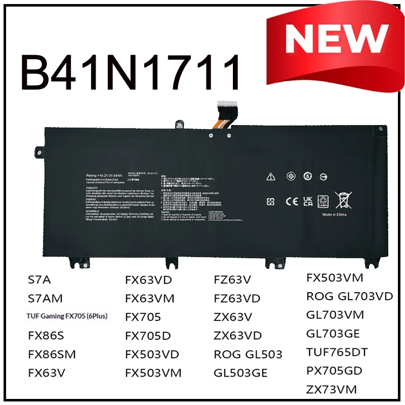 B41N1711 Laptop Battery for ASUS TUF Gaming Battery FX705 FX705DU FX705DY FX705DT FX503VD Series GL703VM ZX63VD ROG GL703 FX63V