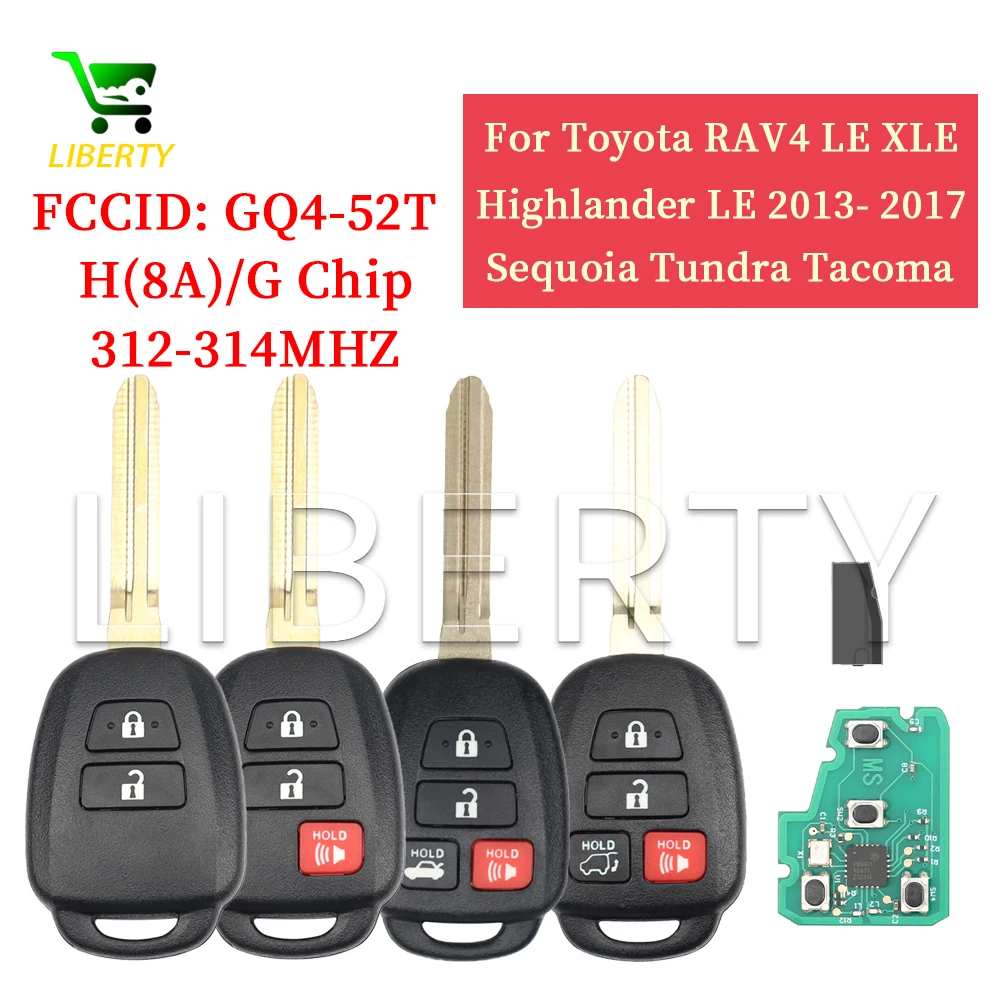 

Liberty FCCID: GQ4-52T модифицированный ключ дистанционного управления 312-314 МГц для Toyota RAV4 LE XLE Highlander LE 2013-2017, Sequoia Tundra Tacoma
