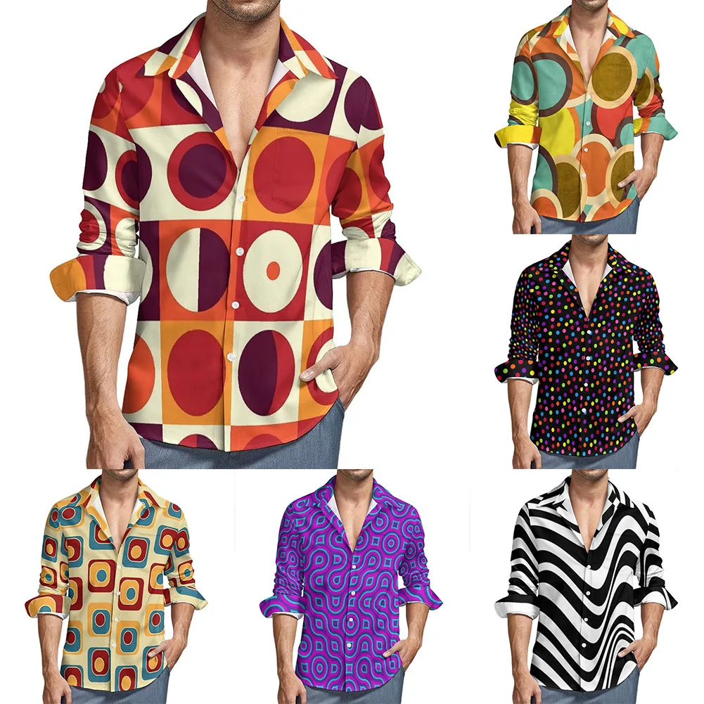 قمصان الشاطئ الشارع الشهير للرجال ريترو 70s قمصان الشارع الشهير الأرجواني طفيف تمتد الربيع والخريف ارتداء اليومي التلبيب العنق