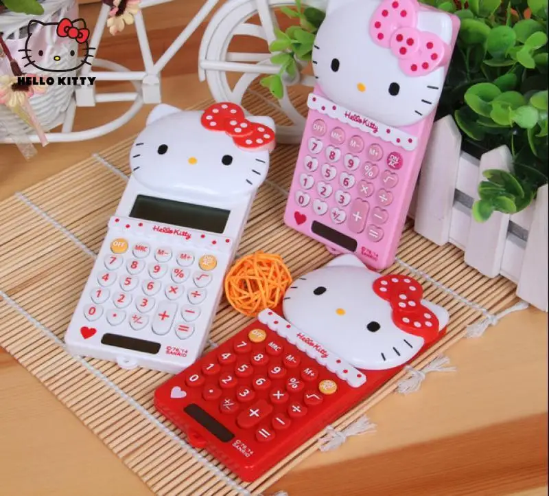 Kawaii Hello Kittys Sanrios Accessories Cartoon Anime Cute Girl Office Solar Calculator Portable Student Calculator Kids Gift