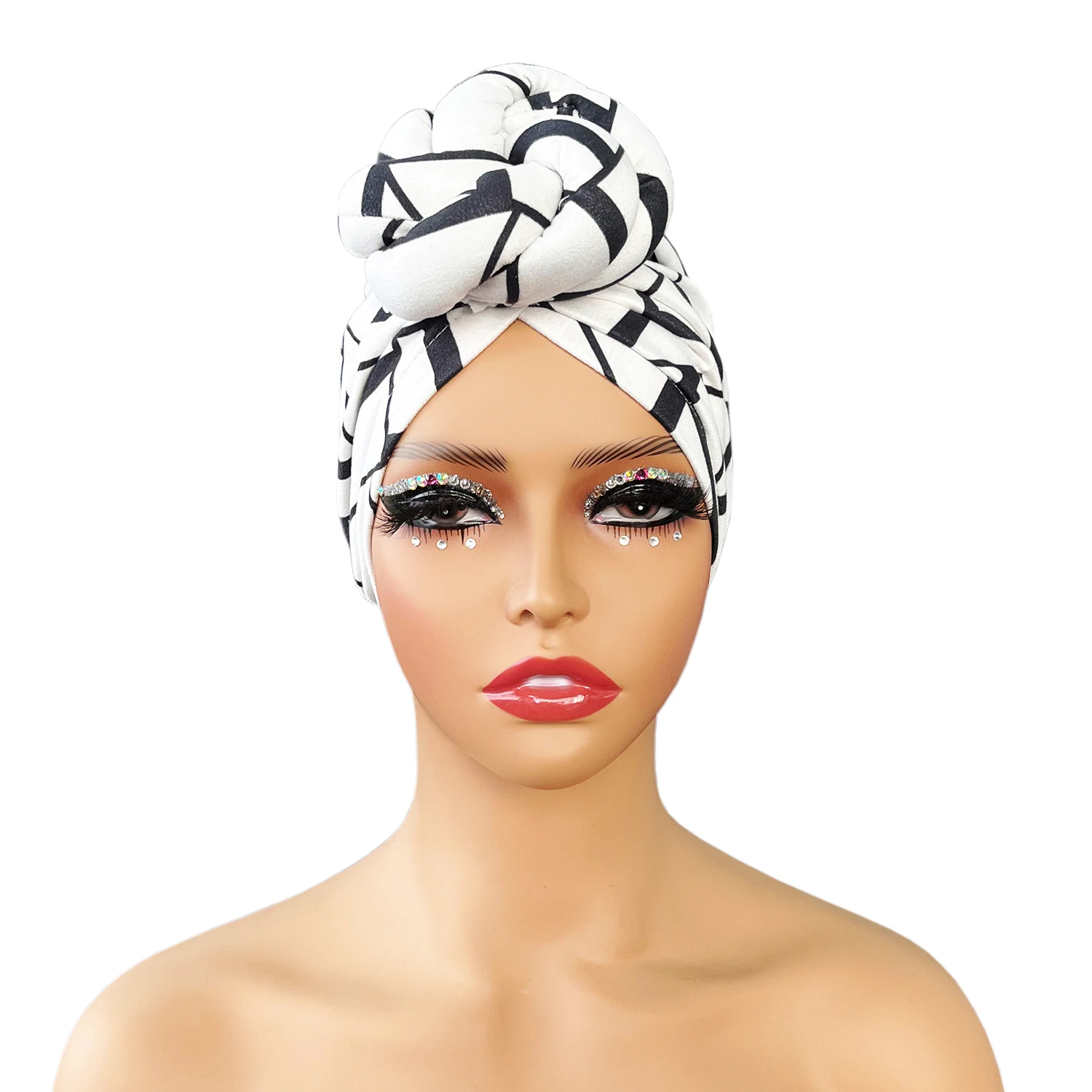 New Pre-Made Knotted Head Wrap Fashion Head Cap For Women Luxury Party Headdress Women 3D Flower Cross Turban Hat