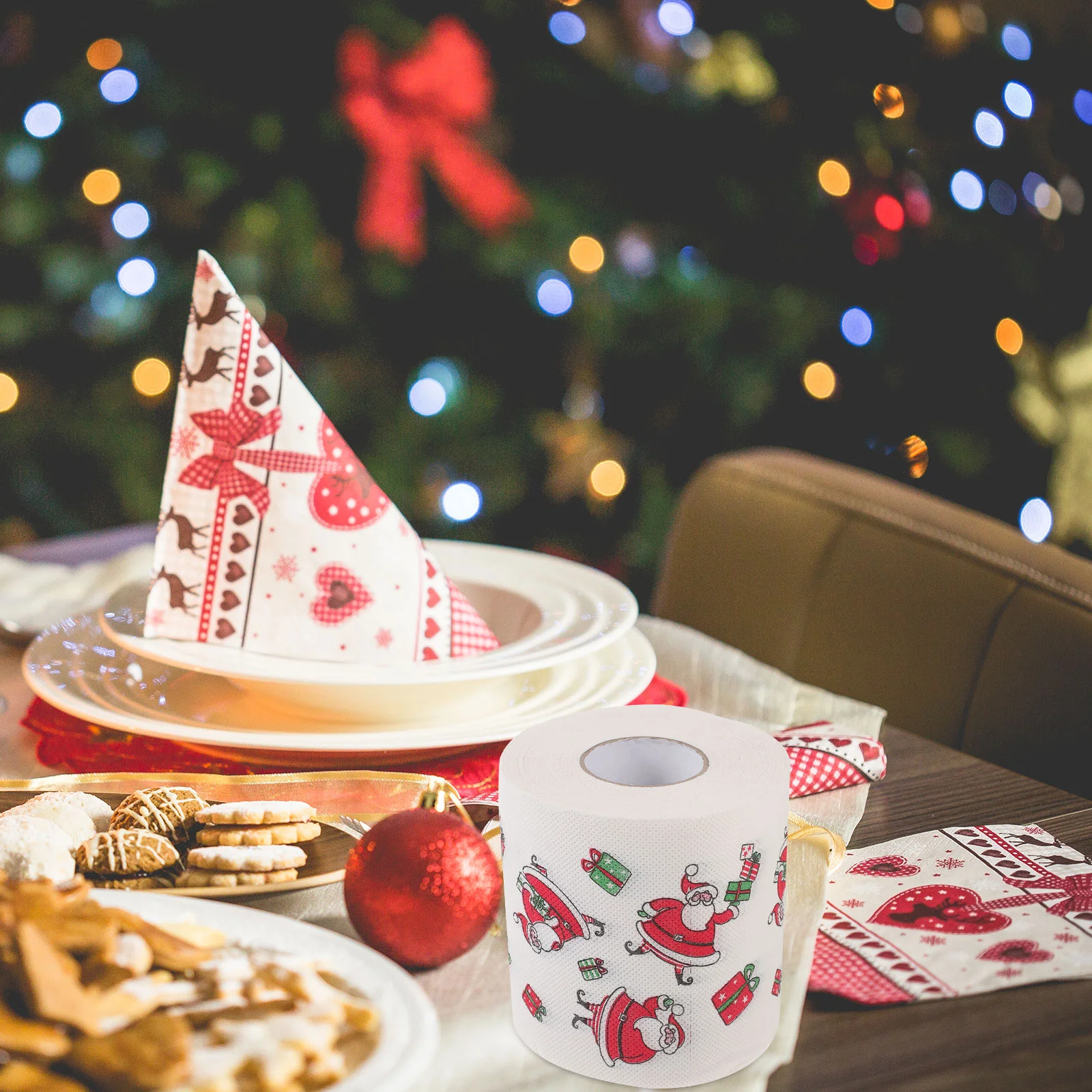 5 rolos de papel higiênico engraçado padrão de Natal guardanapos de decoração de banheiro Papai Noel