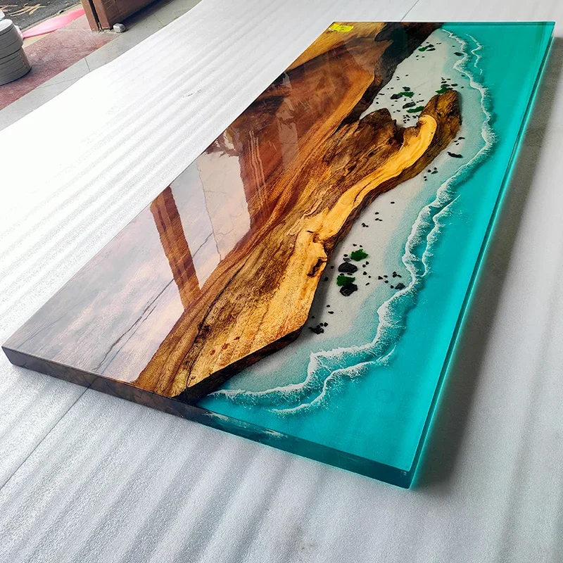 Epoxy resin river table walnut log solid wood large board poplar tea table simple