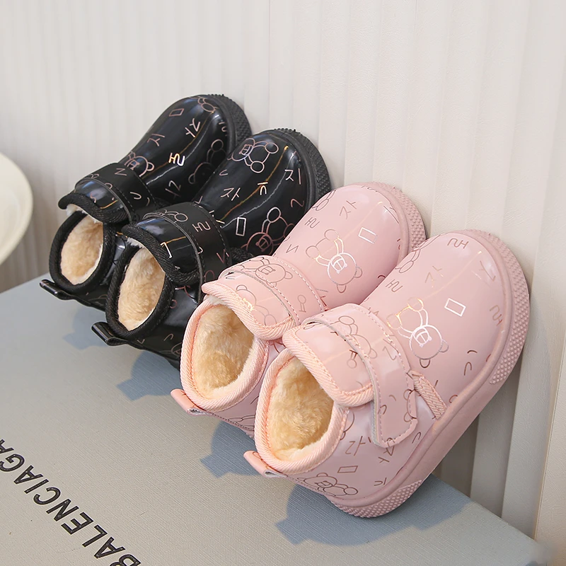 

Winter Kids Snow Boots Girls Thickened Waterproof Warm Baby Cotton Shoes Casual Boys Solid Color Short Cotton Boots 21-30