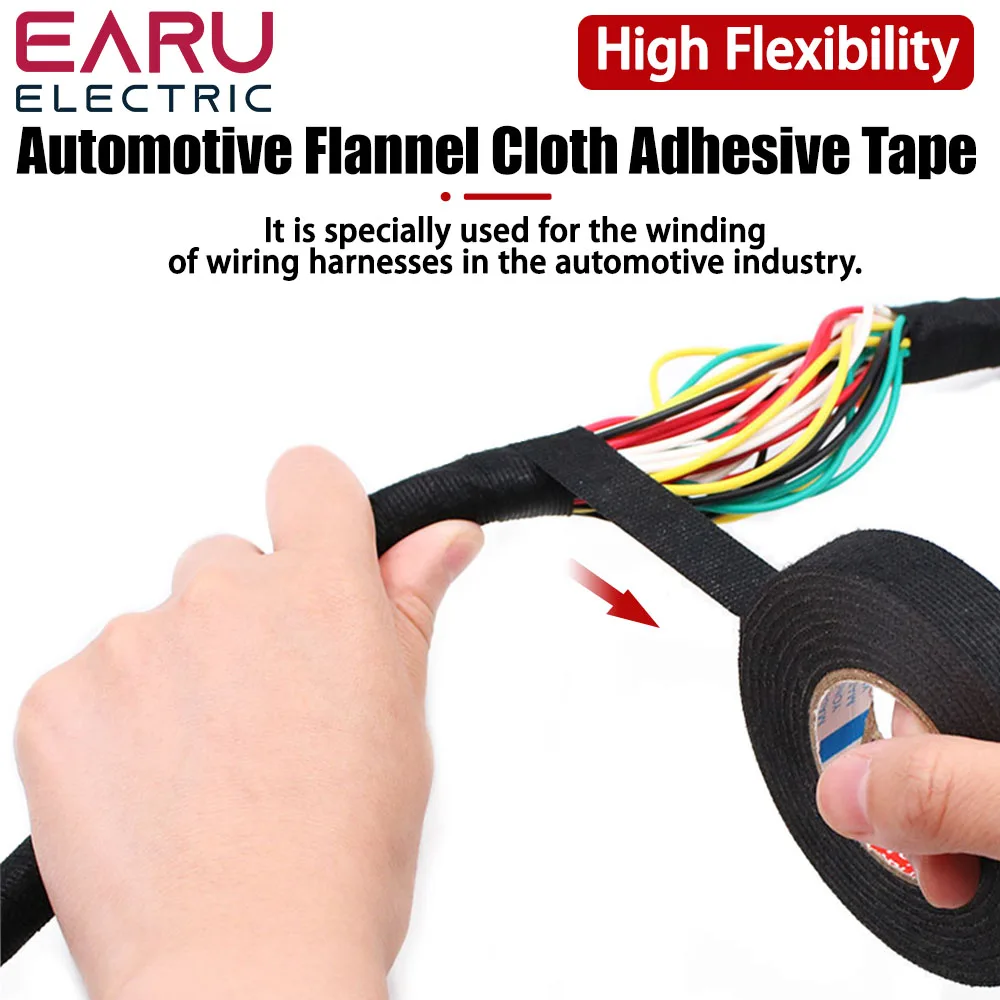 1pc Heat-resistant Adhesive Cloth Fabric Tape For Car Auto Cable Harness Wiring Loom Protection Width 9/15/19/25/32MM Length 15M