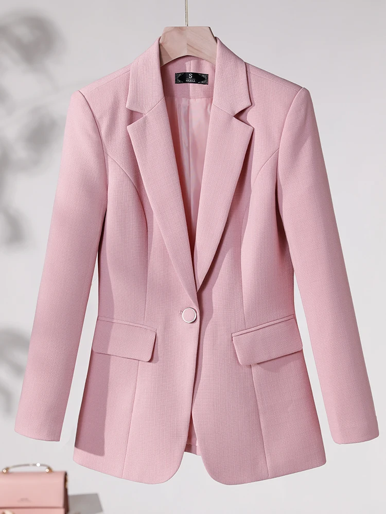 Cinza damasco marrom sólido feminino blazer formal para o outono inverno senhoras feminino manga longa único botão casaco fino