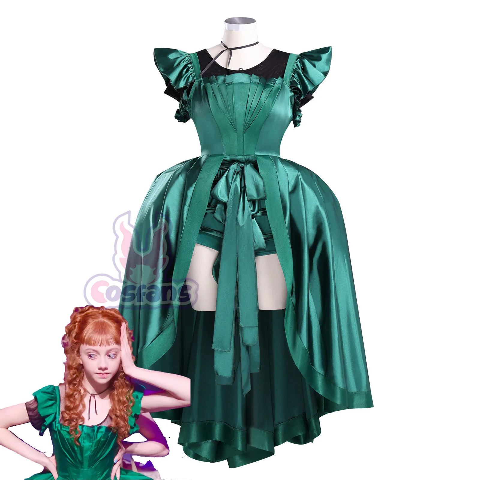

Movie GirlAgnes Cosplay Costume Wig Gala Gown Party Enid Agnes Green Dress Neckwear Petticoat Set Enid Ball Gown Sinclair Dress
