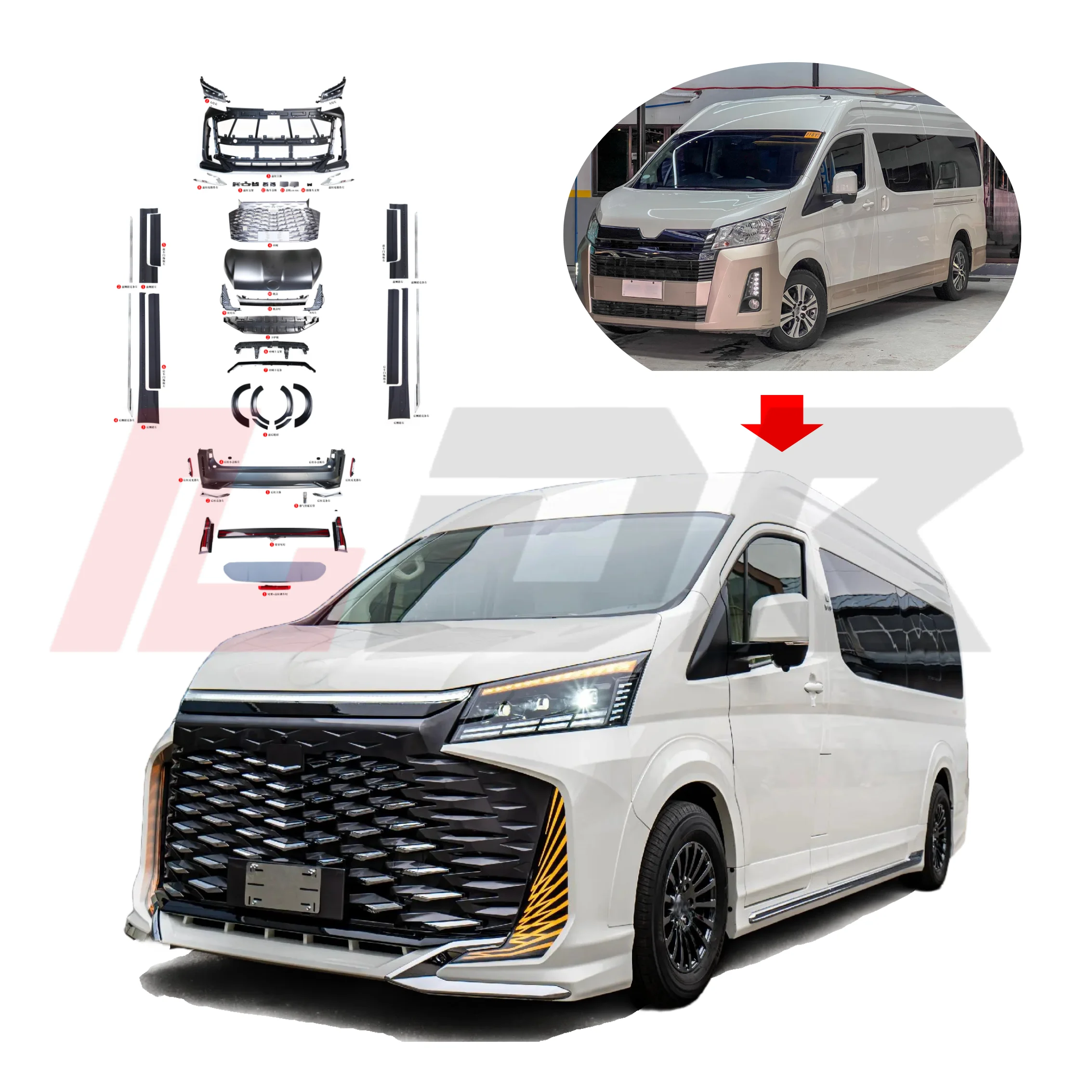 Conversion Kit for 2018-2023 Hiace to Super-Luxurious Version Style Bodykit New Arrived High Quality Front Rear Bumper