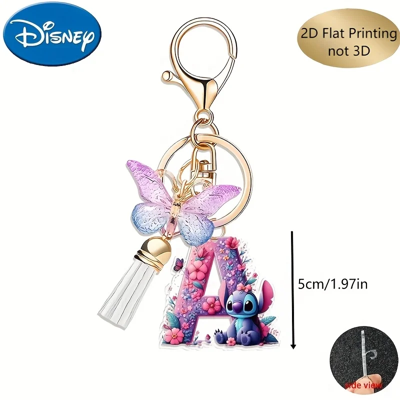 Llavero plano 2D de punto con borla de mariposa, 26 letras A-Z, llavero acrílico púrpura, regalos de fiesta de punto de dibujos animados, 1 ud.