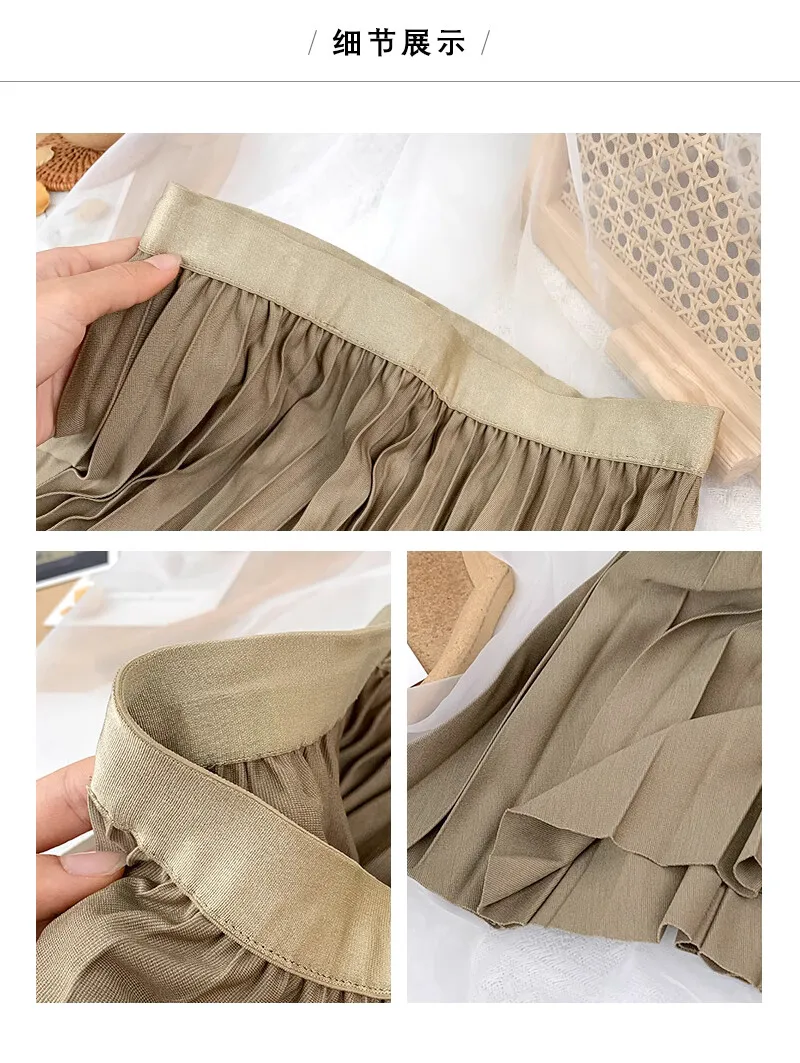 2026 Eleganter Hochtaillierter Plissierter Rock für Damen Mittellanger Midirock Hochwertiger Schwarzer Saia – Detail 9
