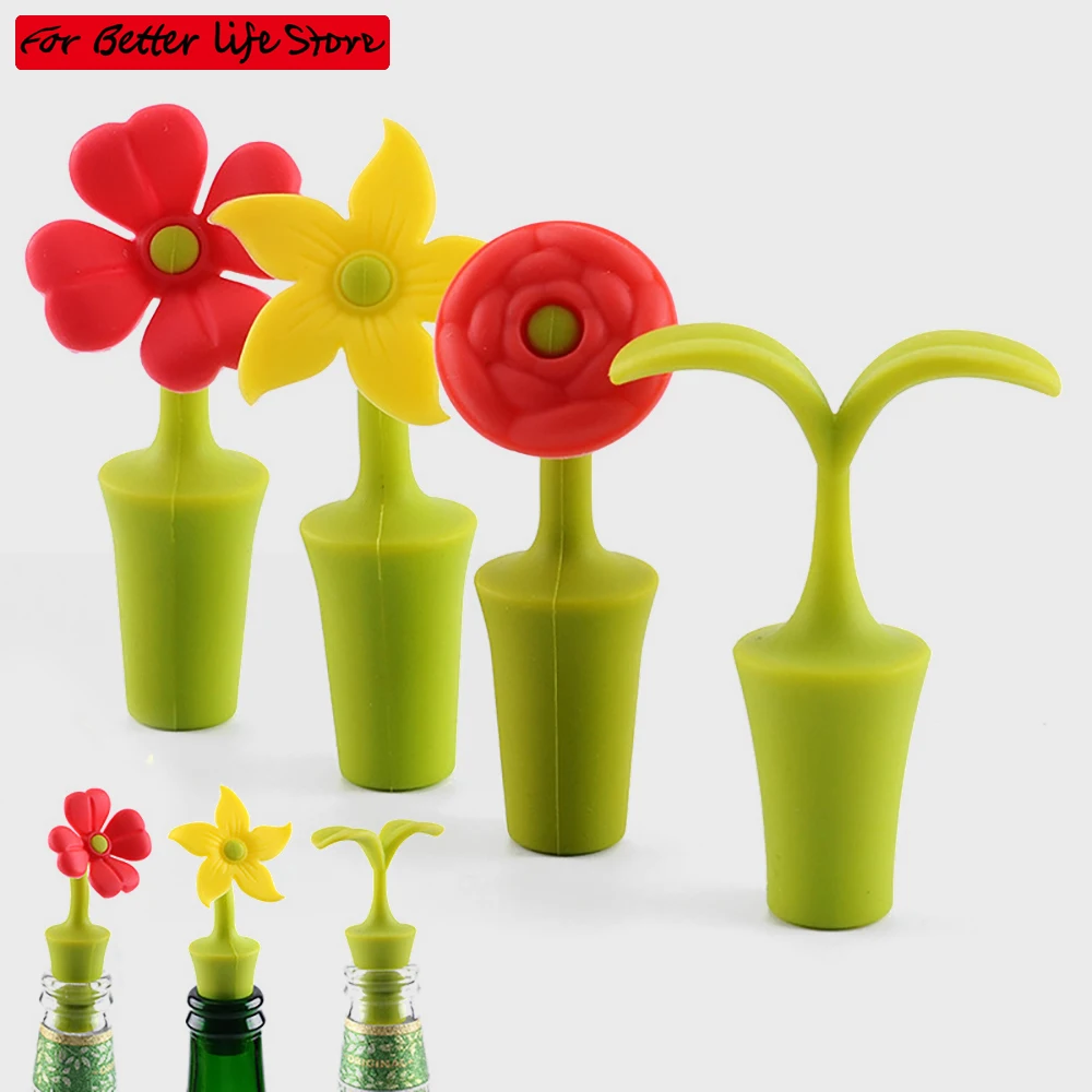 

5PC Silicone wine stopper beverage bottle, soft bean sprout, clover, sunflower, Bauhinia flower, leak proof fresh champagne