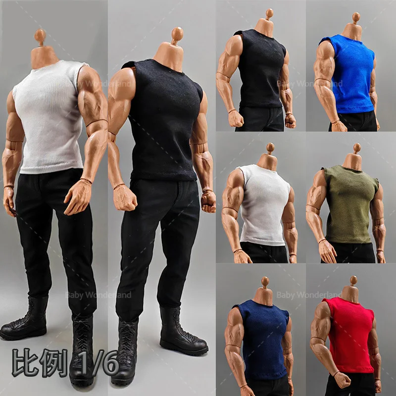 1/6 T-shirt White Wide Shoulder Vest Sportswear Strong Body Clothing Model Fit 12'' Male PH Action Figure Doll body Toys