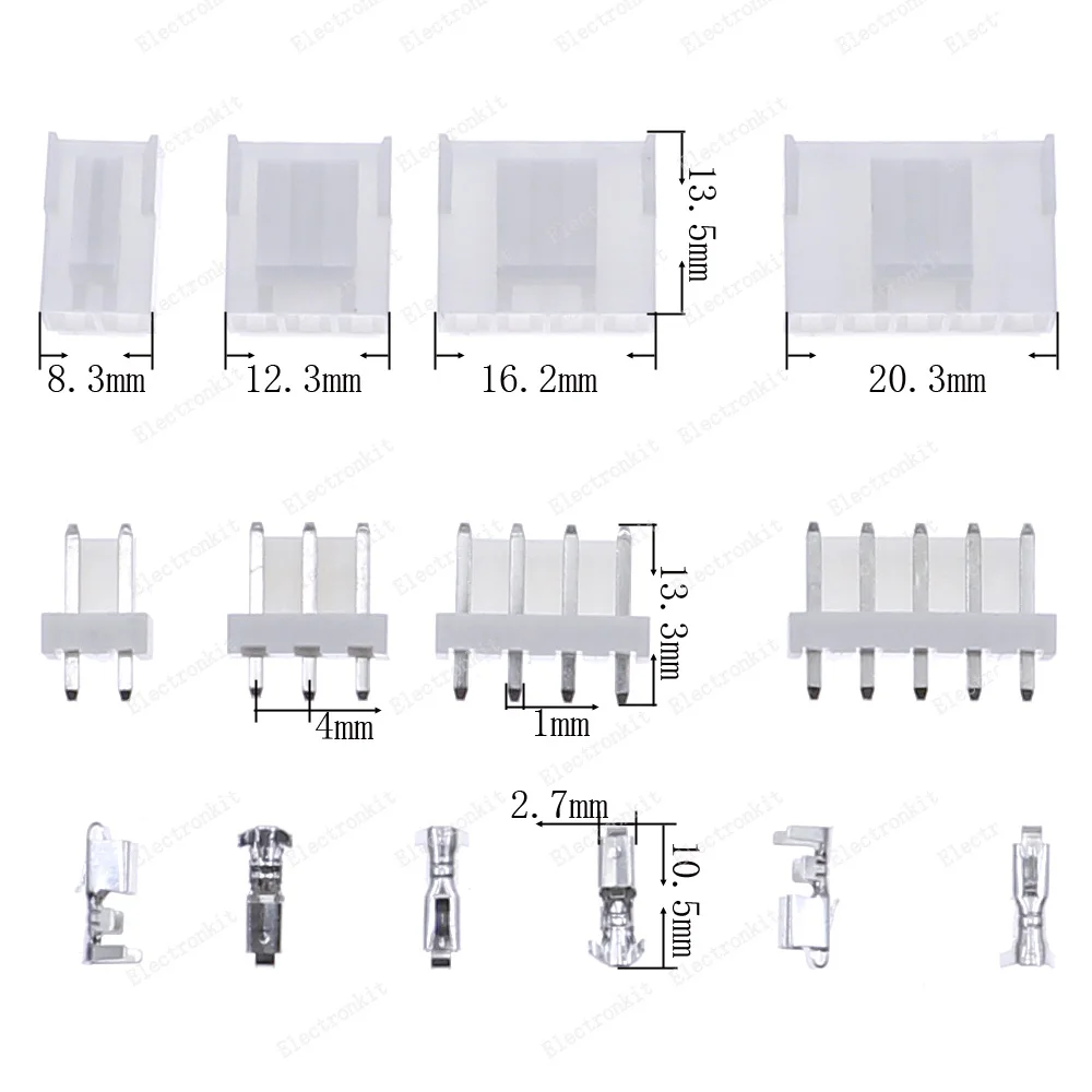 180pcs/set 2p 3p 4p 5 pin VH 3.96mm Pitch Terminal Housing Pin Header terminal Connector with box connector