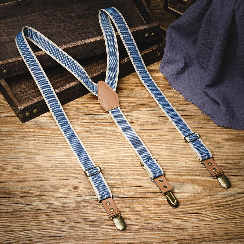 Nostalgic retro three-clip elastic suspenders clip unisex adult non-slip pants suspenders fat guy trousers suspenders