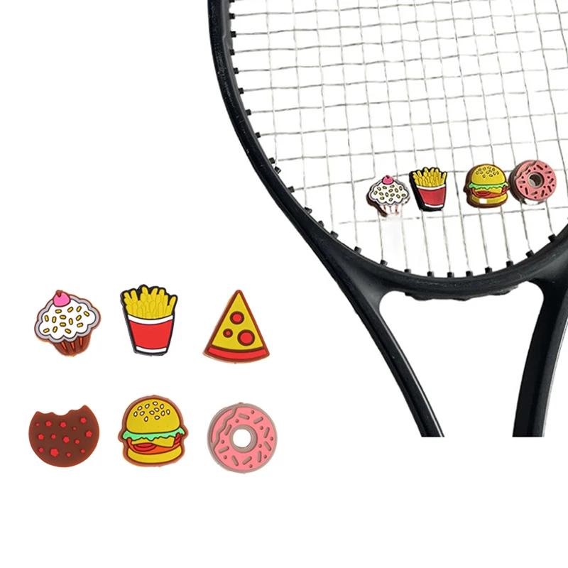 1Pc Silcone Shock Absorber Hamburger Pizza Cookie Donut Tennis Racket Vibration Damper Shock Absorber Tennis Racket Dampers