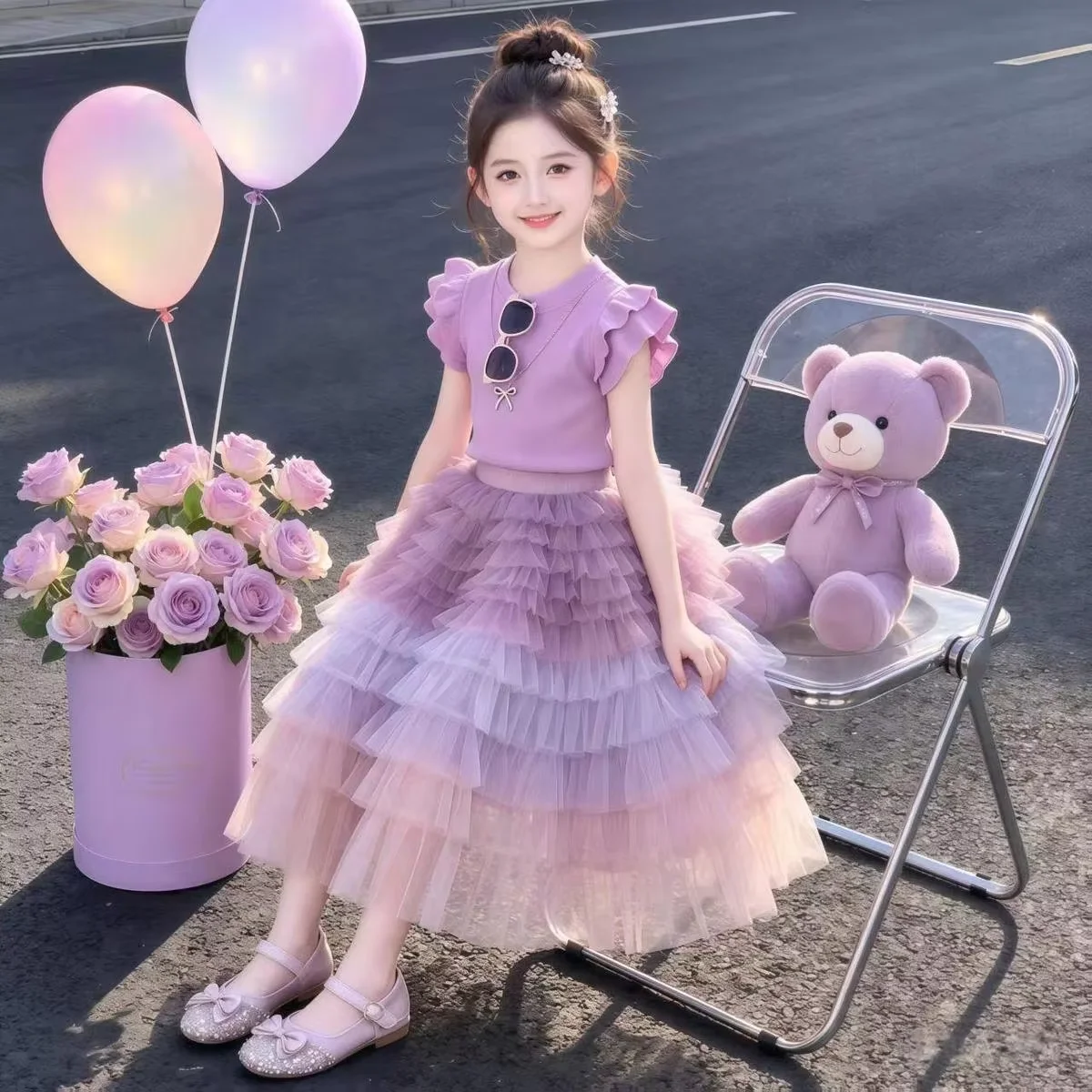 Girls Summer Outfit Set New Sweet Stylish Cute Sleeveless Top + Cake Skirt Two-Piece Set for Kids 5 7 9 11 13 15 Years