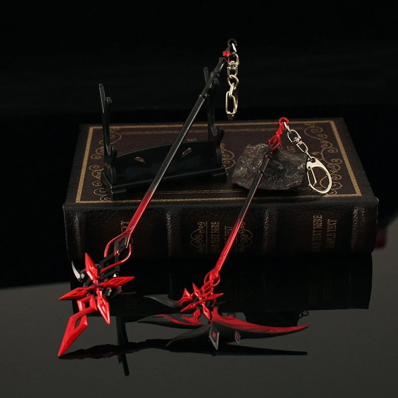 

New Styles Anime Genshin Impact Keychain Alloy Sword Weapons Red Moon Shaped Sickle Metal Key Rings Samurai Game Peripherals Toy