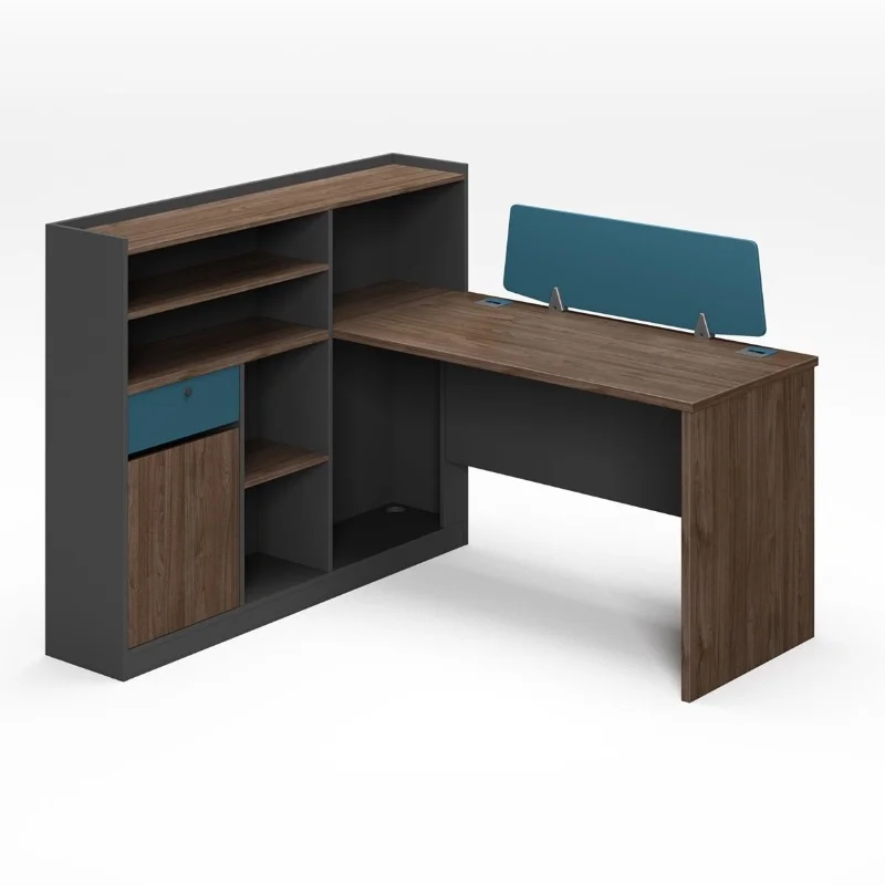 *Large Office Workstation Desk for 6 Person Modular Staff Table with Screen Divider and Storage Cabinet Design