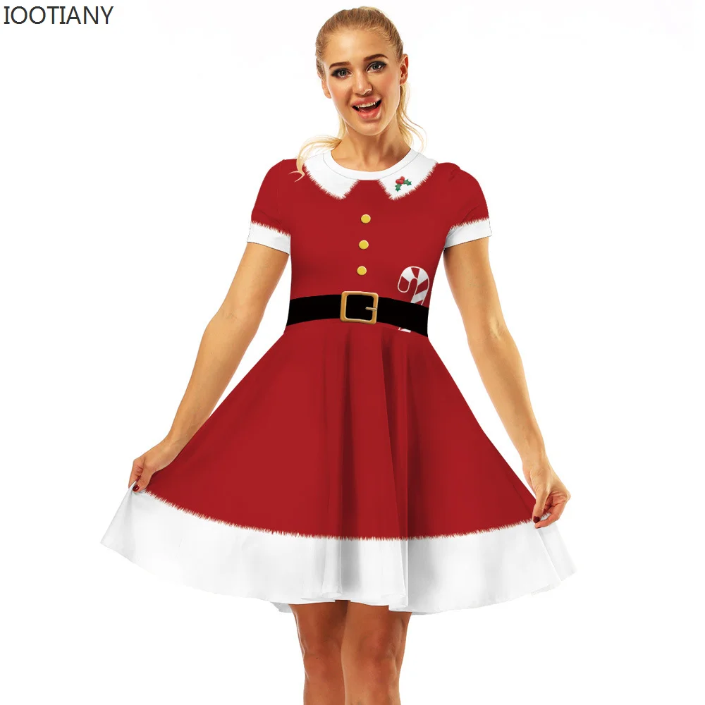 

IOOTIANY Sexy Fashion New Slim Dress Christmas Series Women's 3D Printing Short-sleeved Dresses Xmas Gift Rave Outfits New