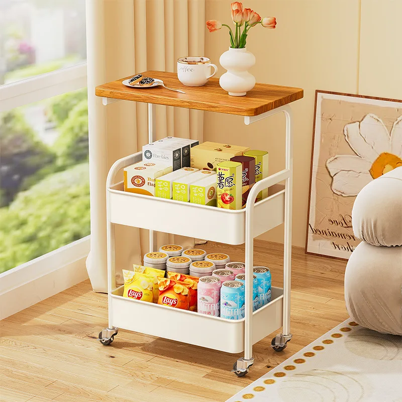 

Snack Storage Cart with Wheels Mobile Kitchen Organizer Living Room Bedroom Storage Shelf Cream Style Portable Rolling Holder