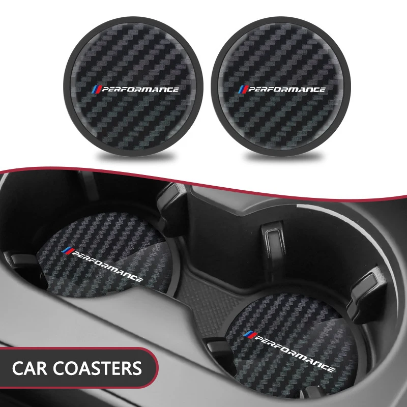 2pcs Carbon Fiber Non-slip Water Cup Mat Car Accessories Silent Coaster For BMW M Performance F20 F40 F22 F30 E90 F32 F06 F07 F4