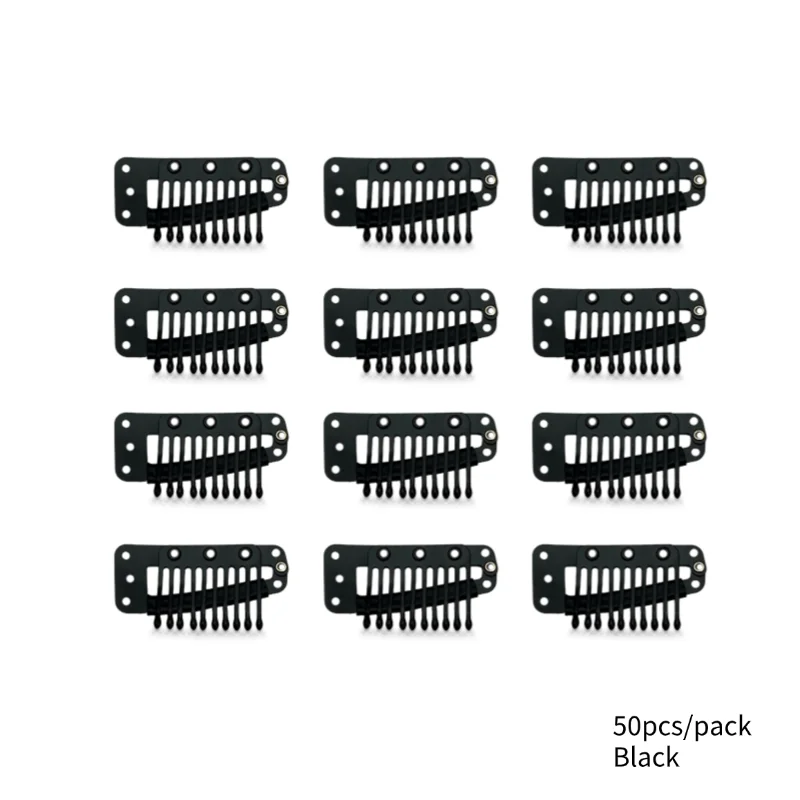 50pcs/Pack Fake Hair Clip with Rubber for Hair Extension DIY Clip Hair Extension 10 Teeth Wig Fabric Black White S Brown