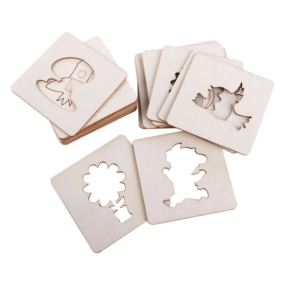 Set Drawing Board Toys Wooden Painting Stencils DIY Painting Template Wooden Stencil Outer Board Learning Educational Toys