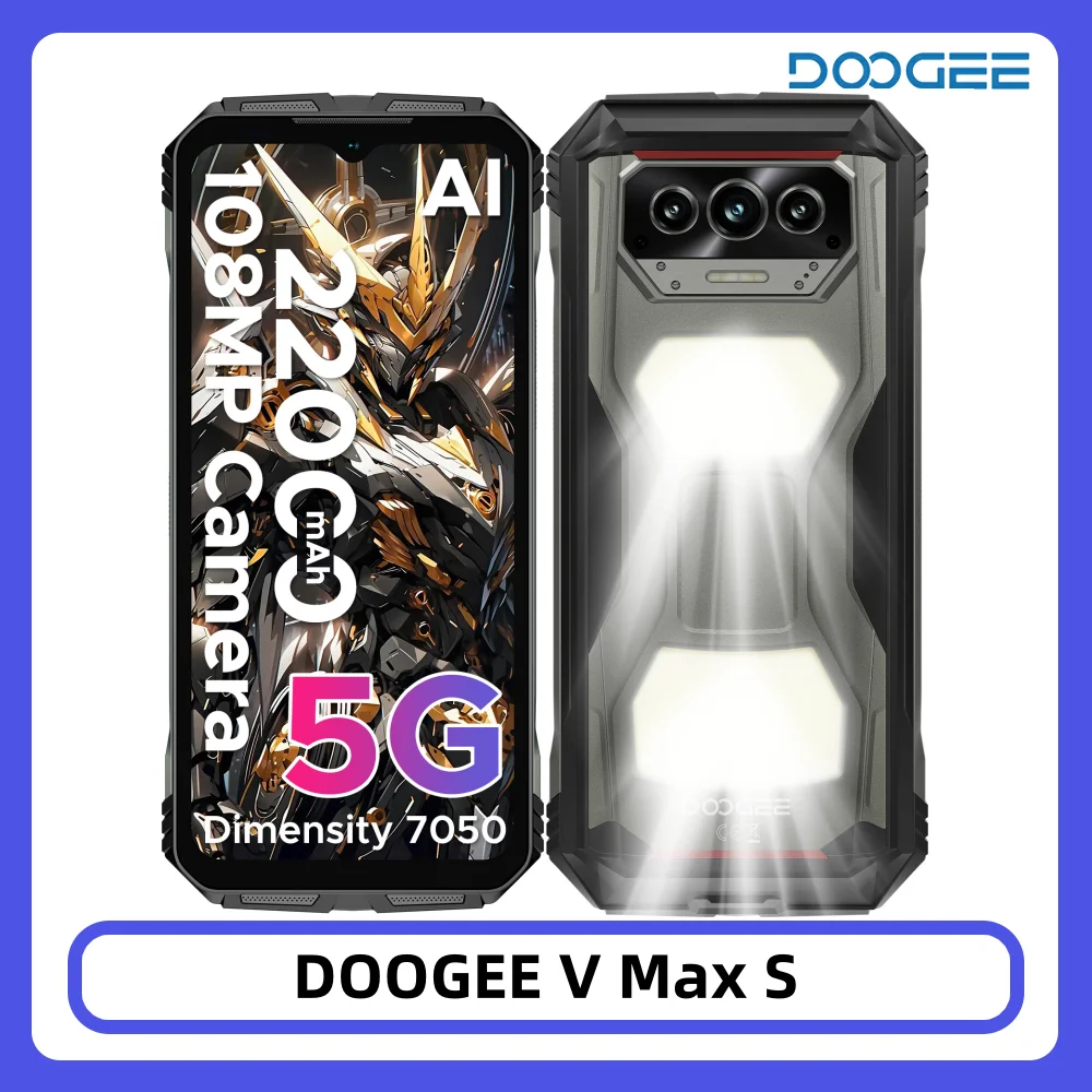 DOOGEE V Max S 5G téléphone robuste 24GB 256GB 6.58 "120Hz 22000mAh batterie 108MP caméra double Camping lumières NFC Smartphone