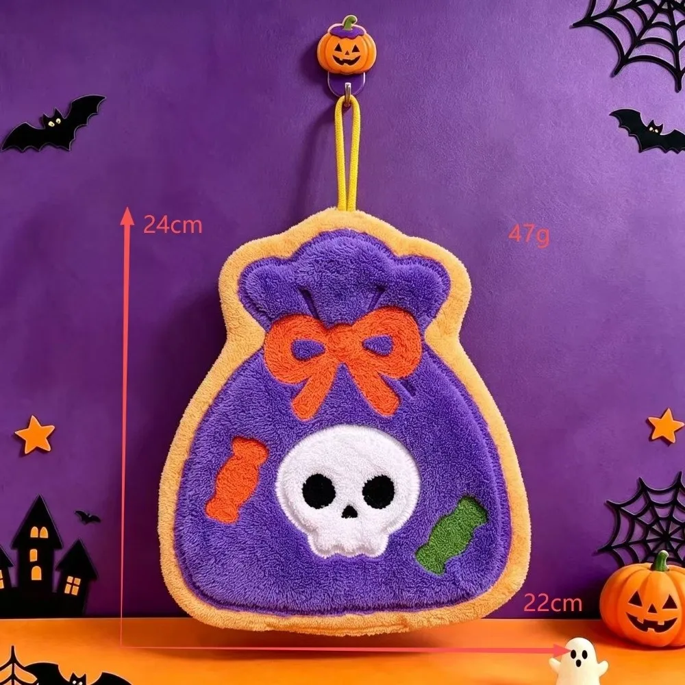 Embroidered Design Halloween Hand Towels Hanging Loop Funny Pattern Kitchen Hand Towels Washable Material Soft Fabric