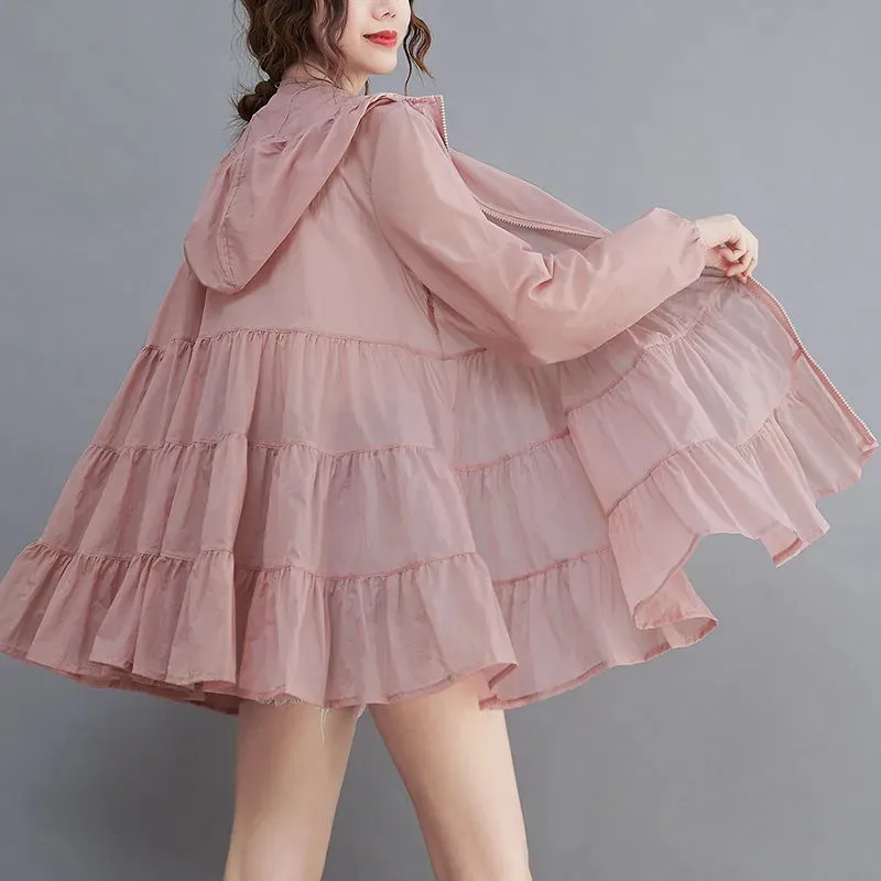 Damska kurtka przeciwsłoneczna z kapturem, wiatrówka, nowa kolekcja lato 2026, ochrona przed promieniowaniem UV, oddychająca, cienka.