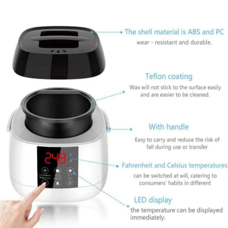شمعة كهربائية وعاء صهر الشمع سخان إزالة الشعر بالشمع الصغير مع شاشة LED لذوبان الفاصوليا والشمع الحبيبي وشمع العسل
