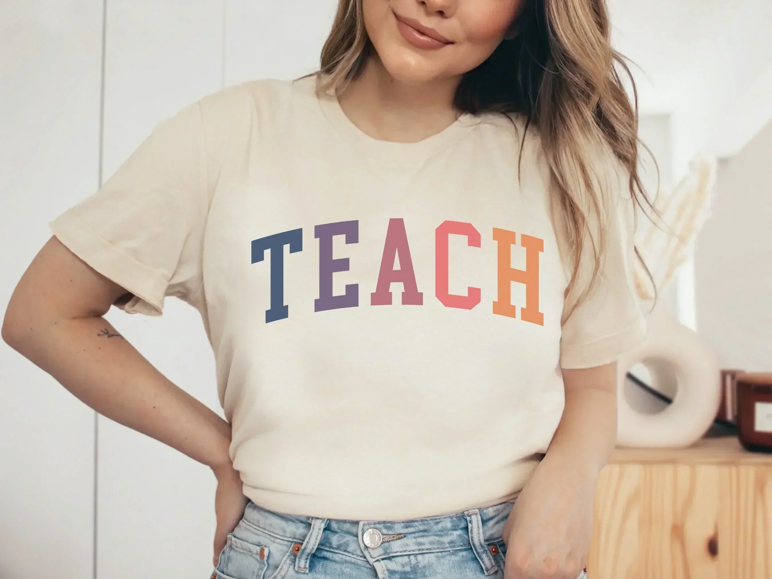 Teach T Shirt Varsity Teacher Women Retro Cute New Team Homeschool Mom