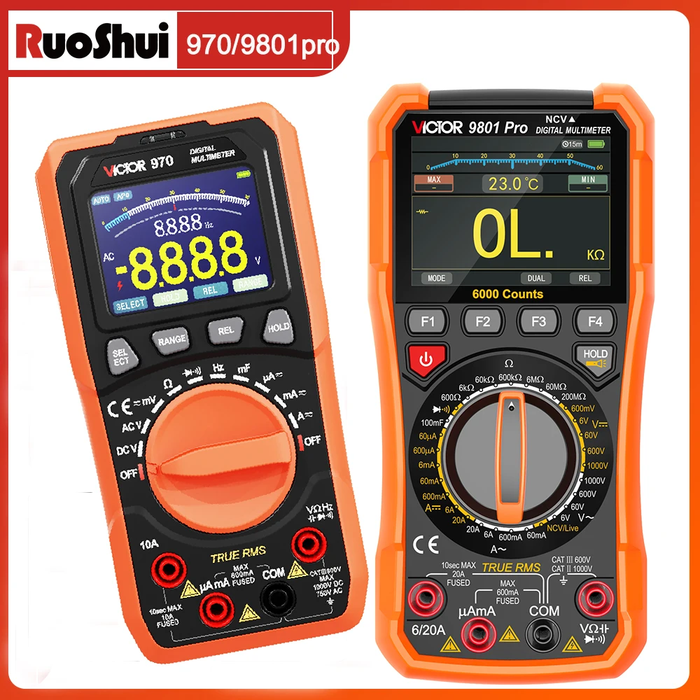 VICTOR-multímetro Digital, probador de voltaje, pantalla TFT, 6000Cts, 1800mAh, batería de litio tipo C AntoRange, multímetro eléctrico