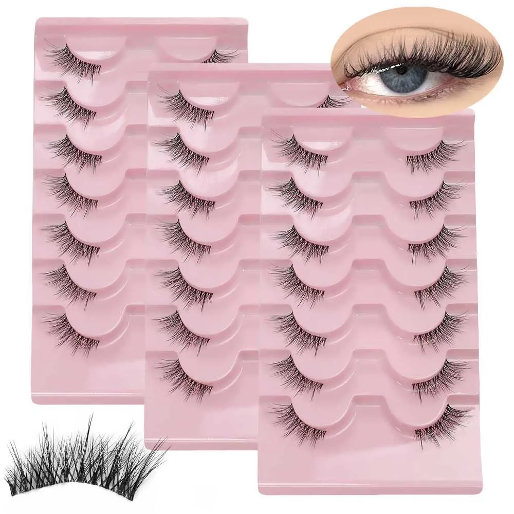 7 paar valse wimpers in vosstijl, donzige wimpers, gemengd ras, natuurlijk en dik, gesimuleerde 3D-cartoonwimpers