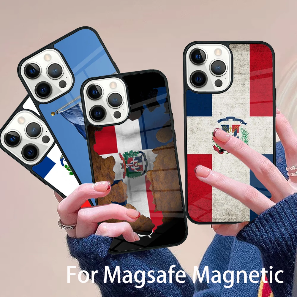 

Dominican Republic Flag Phone Case Magesafe Magnetic Wireless Charge Cover For IPhone 16 11 12 13 14 15 Pro Max Plus Mini